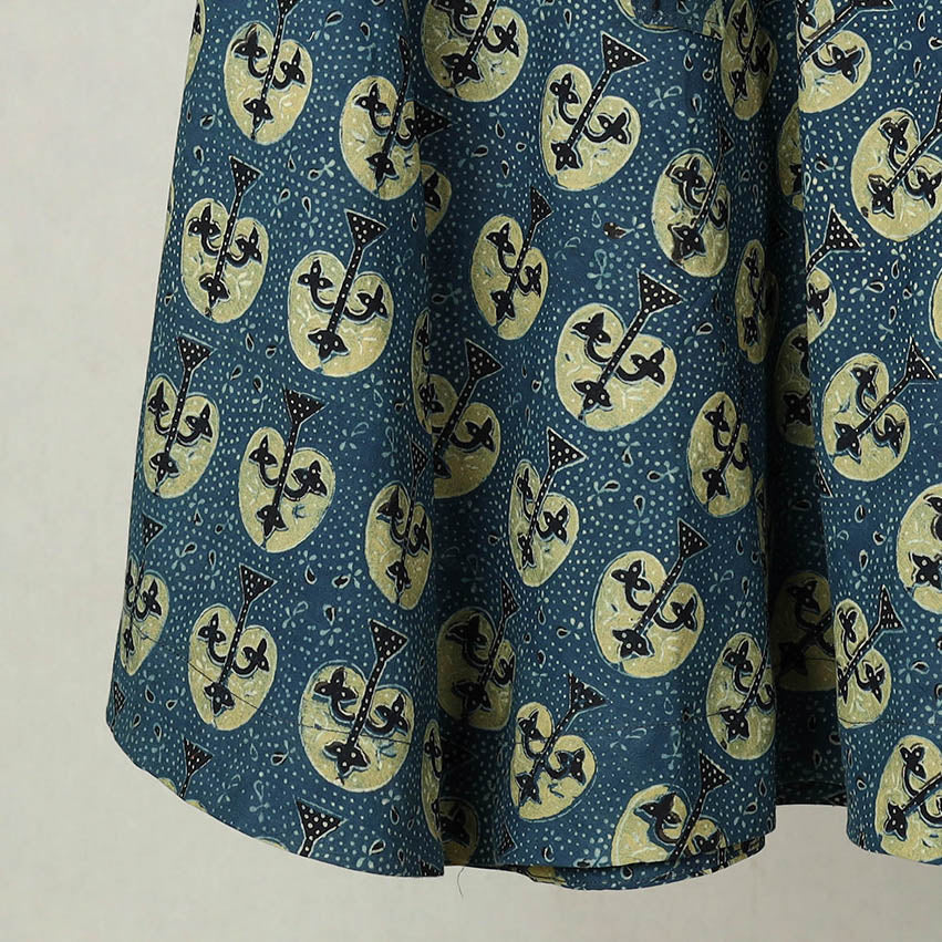 Blue - Block Print Cotton Wrap Around Ajrakh Skirt 15