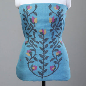 Blue - 2pc Phulia Jamdani Weave Handloom Linen Suit Material Set
