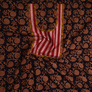 Brown - Bagh Print Cotton Kurta Material with Patchwork (3m) 02