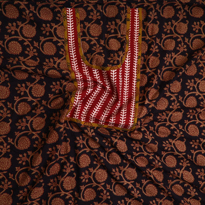 Brown - Bagh Print Cotton Kurta Material with Patchwork (3m) 02