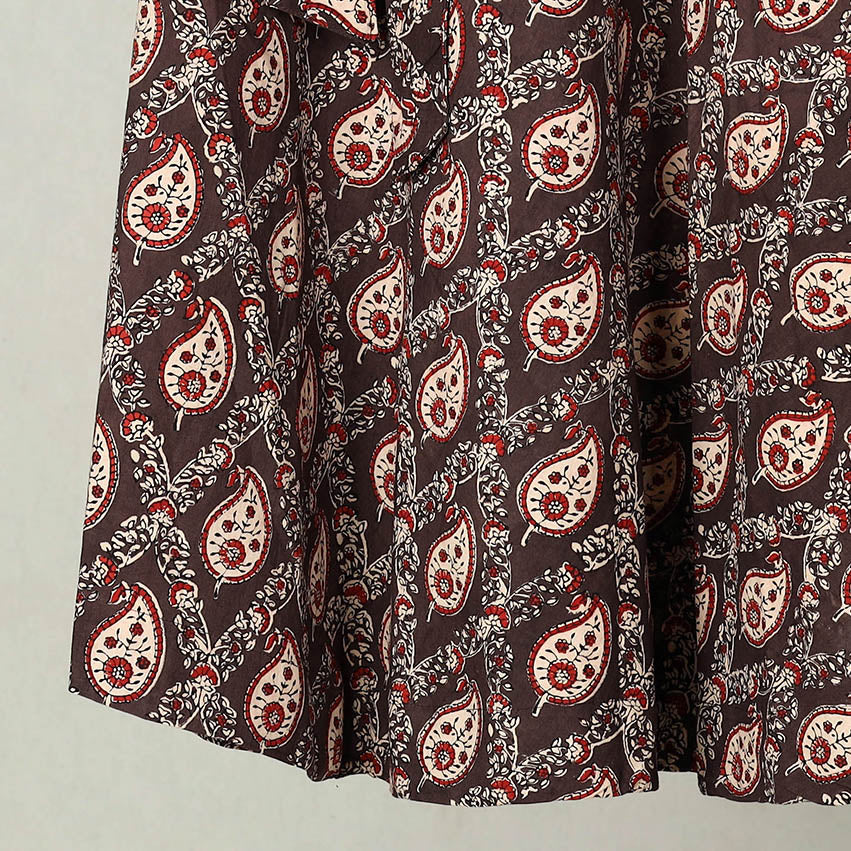 Brown - Block Print Cotton Wrap Around Ajrakh Skirt 17