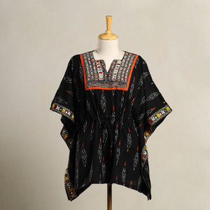 Black - Ikat Cotton Kaftan with Desert Thread Embroidery (Short) 56