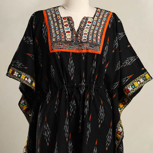 Black - Ikat Cotton Kaftan with Desert Thread Embroidery (Short) 56