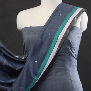 Blue - 3pc Bhujodi Mirror Work Handloom Cotton Suit Material Set 10