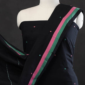 Black - 3pc Bhujodi Mirror Work Handloom Cotton Suit Material Set 12