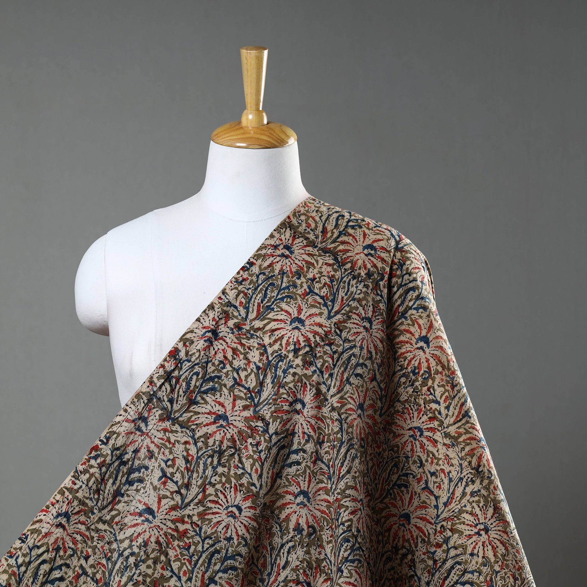 Brown - Natural Dyed Block Print Cotton Kalamkari Fabric 16