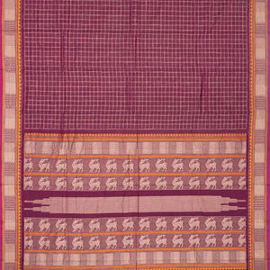 Magenta Handloom Kanchi Cotton Saree With Checks