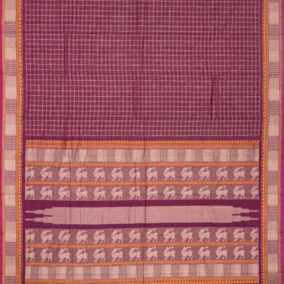 Magenta Handloom Kanchi Cotton Saree With Checks