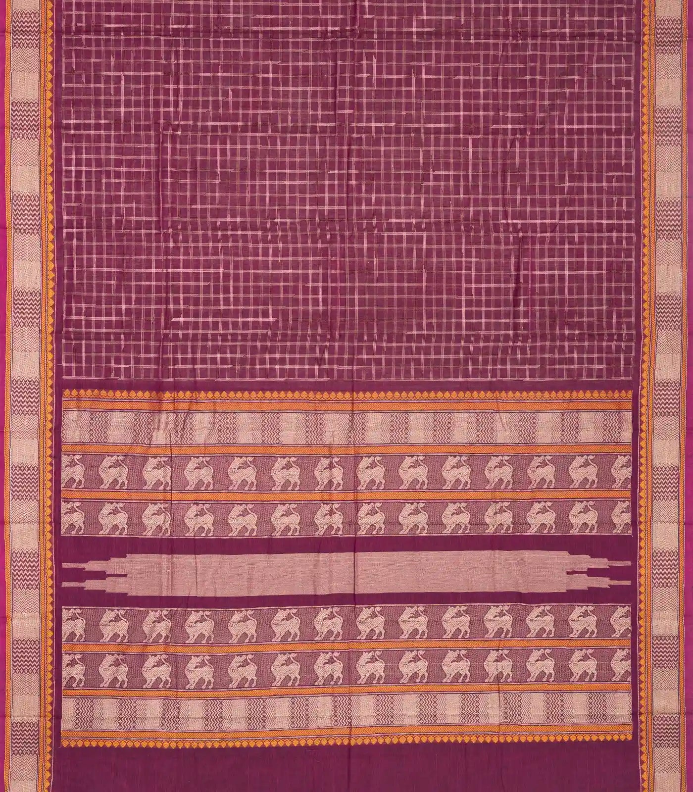 Magenta Handloom Kanchi Cotton Saree With Checks