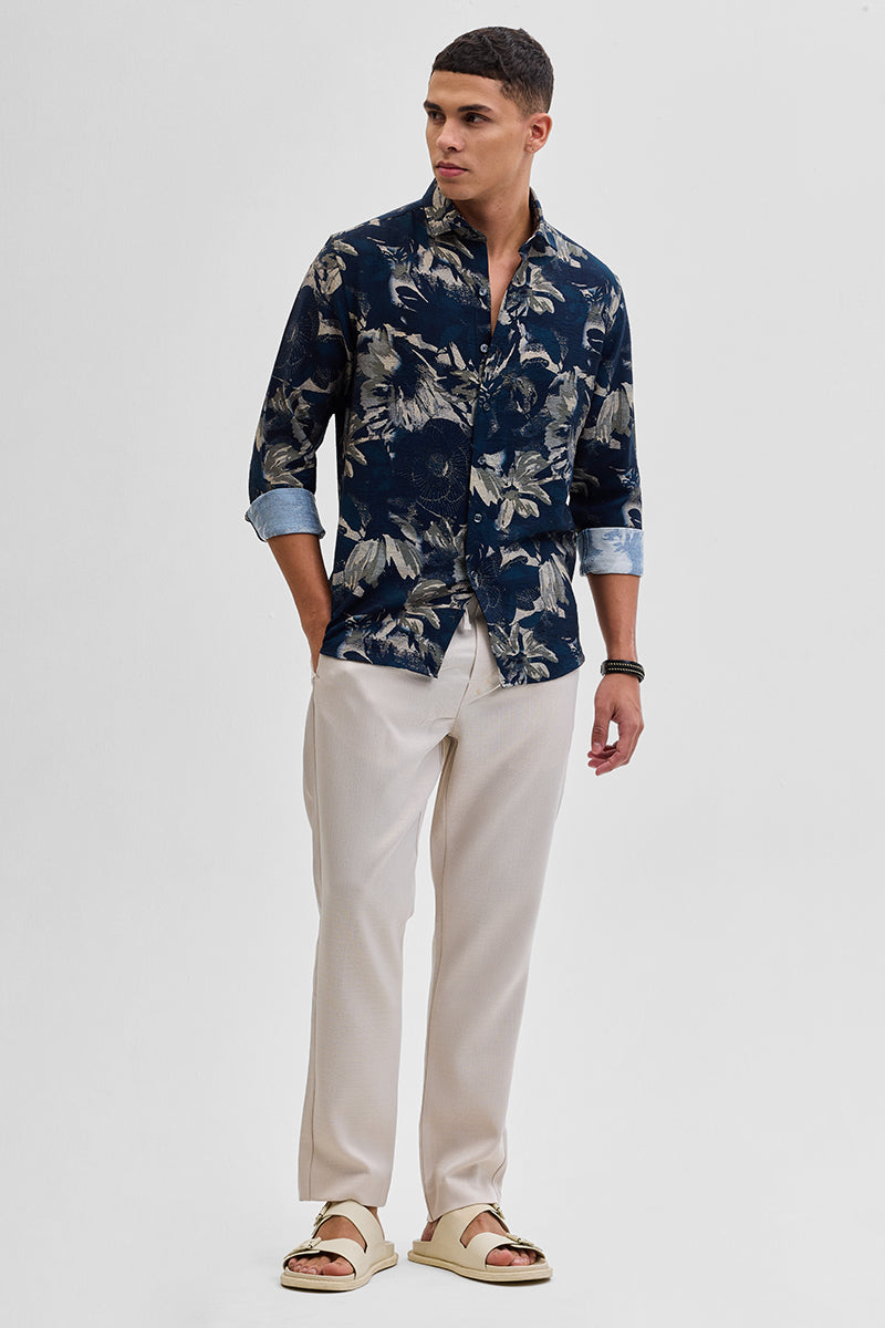 Navy Textured Floral Shirt