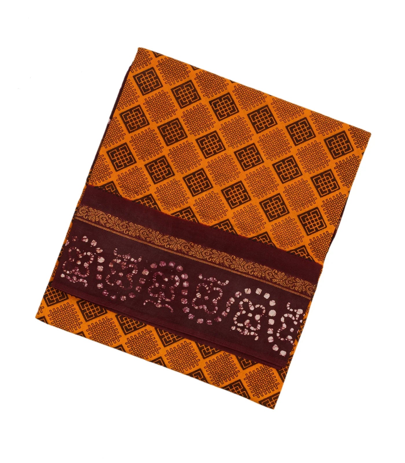 Mustard Sungudi Cotton Saree With Square Motifs