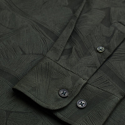 Dark Green Slim Fit Self-Design Shirt