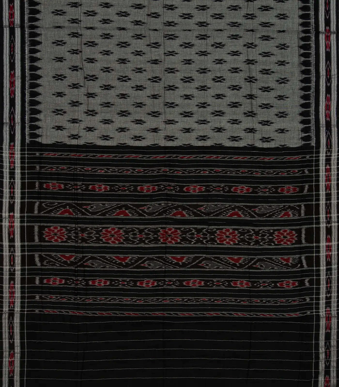 Grey Handloom Orissa Cotton Saree With Black Border