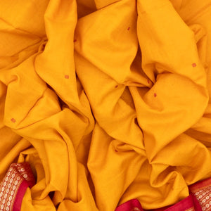 Yellow Handloom Orissa Cotton Saree With Black Tie & Dye Pallu