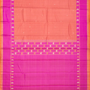 Peach Handloom Kanchipuram Korvai Silk Saree With Pink Border