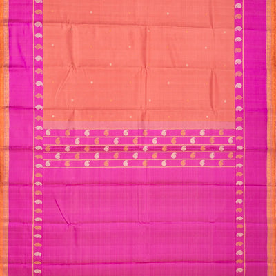 Peach Handloom Kanchipuram Korvai Silk Saree With Pink Border
