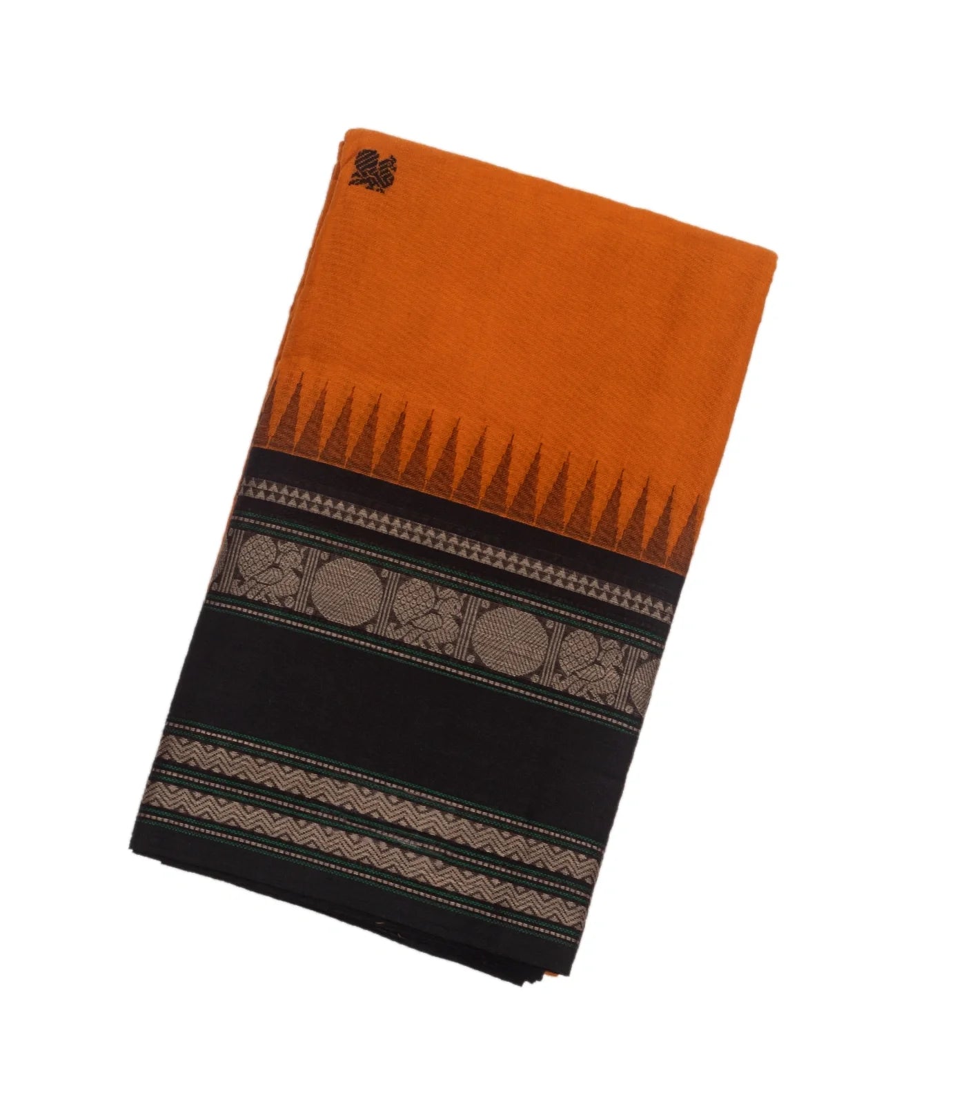 Mustard Handloom Korvai Kanchi Cotton Saree With Annam Buttas