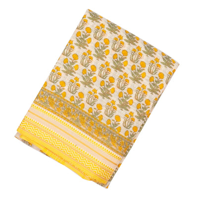 Cream Handloom Chanderi Cotton Saree With Printed Yellow Floral Motif
