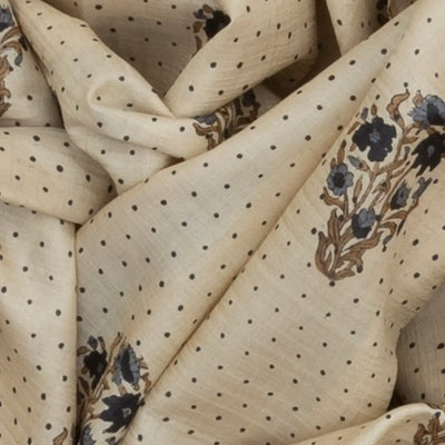 Off White Printed Tussar Silk Saree With Floral Motifs-Off White