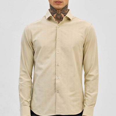 Beige Slim Fit Stripes Shirt