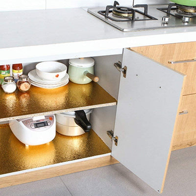 Kitchen Sheets for Shelves Waterproof Cupboard mats roll for Wardrobe Anti Slip mat for Kitchen Cabinet Shelf Liners Sheet roll Anti Slip mats for Floor Platform Fridge (Golden foil Paper)