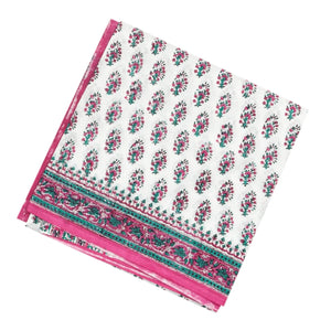White Woven Jaipur Cotton Saree Printed With Pink Flower  Motifs