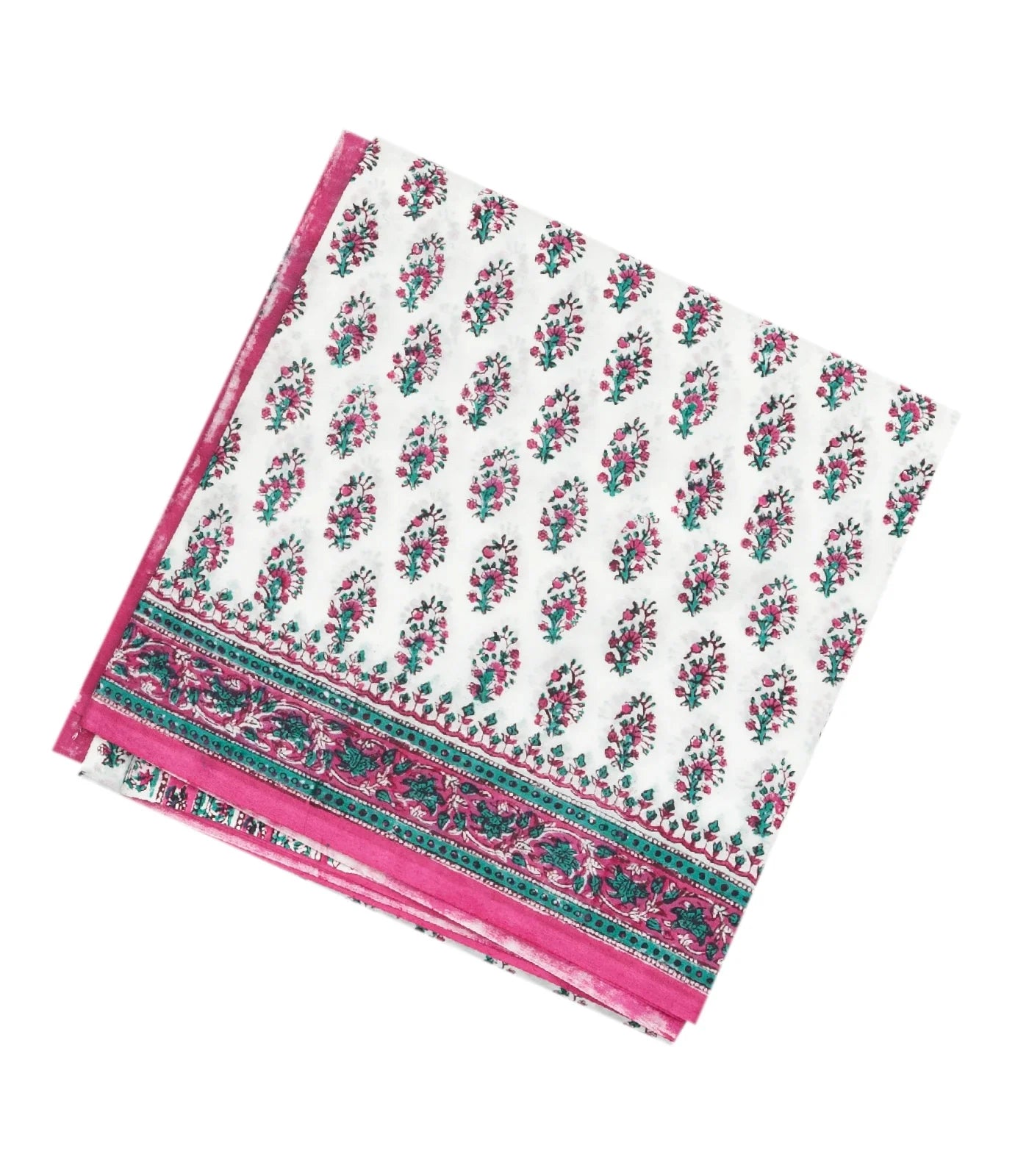White Woven Jaipur Cotton Saree Printed With Pink Flower  Motifs