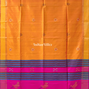 Mustard Orange Rani Handwoven Bishnupuri Silk Saree