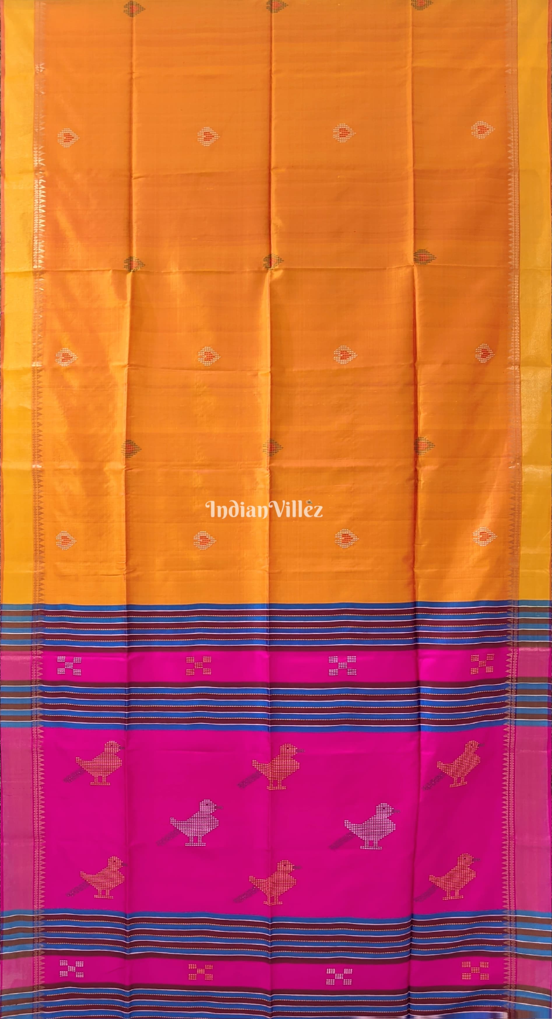Mustard Orange Rani Handwoven Bishnupuri Silk Saree