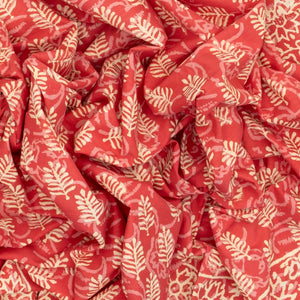 Peach Woven Jaipur Cotton Saree Printed With Cream Floral Motifs