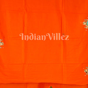 Orange Ramayan Theme Sita Agni Pariksya Pattachitra Saree