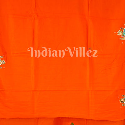 Orange Ramayan Theme Sita Agni Pariksya Pattachitra Saree