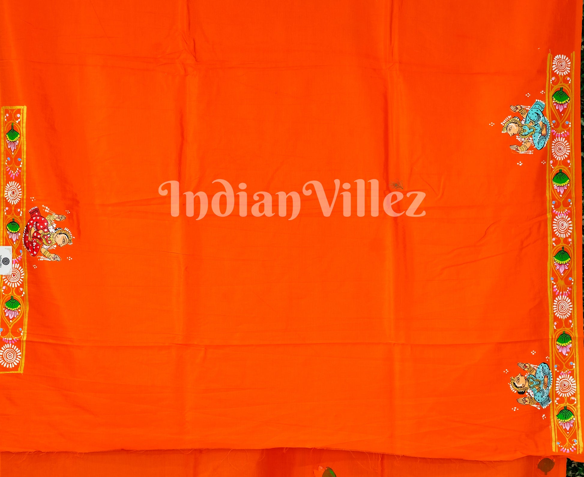 Orange Ramayan Theme Sita Agni Pariksya Pattachitra Saree