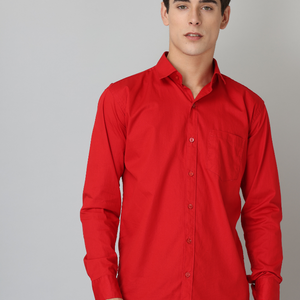 Frankshirt Red Solid Tailored Fit Cotton Casual Shirt for Man