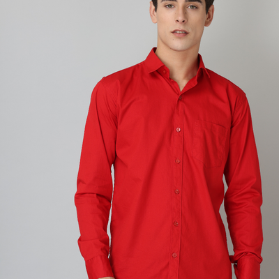 Frankshirt Red Solid Tailored Fit Cotton Casual Shirt for Man