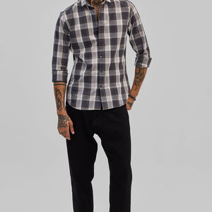 Charcoal Grey Checks Slim Fit Shirt
