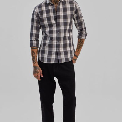 Charcoal Grey Checks Slim Fit Shirt