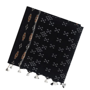 Black Handloom Orissa Cotton Saree With Tie & Dye Diamond Motifs