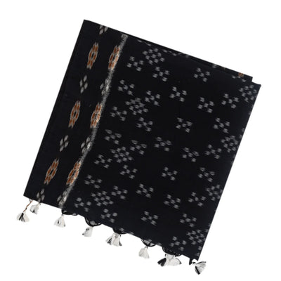 Black Handloom Orissa Cotton Saree With Tie & Dye Diamond Motifs