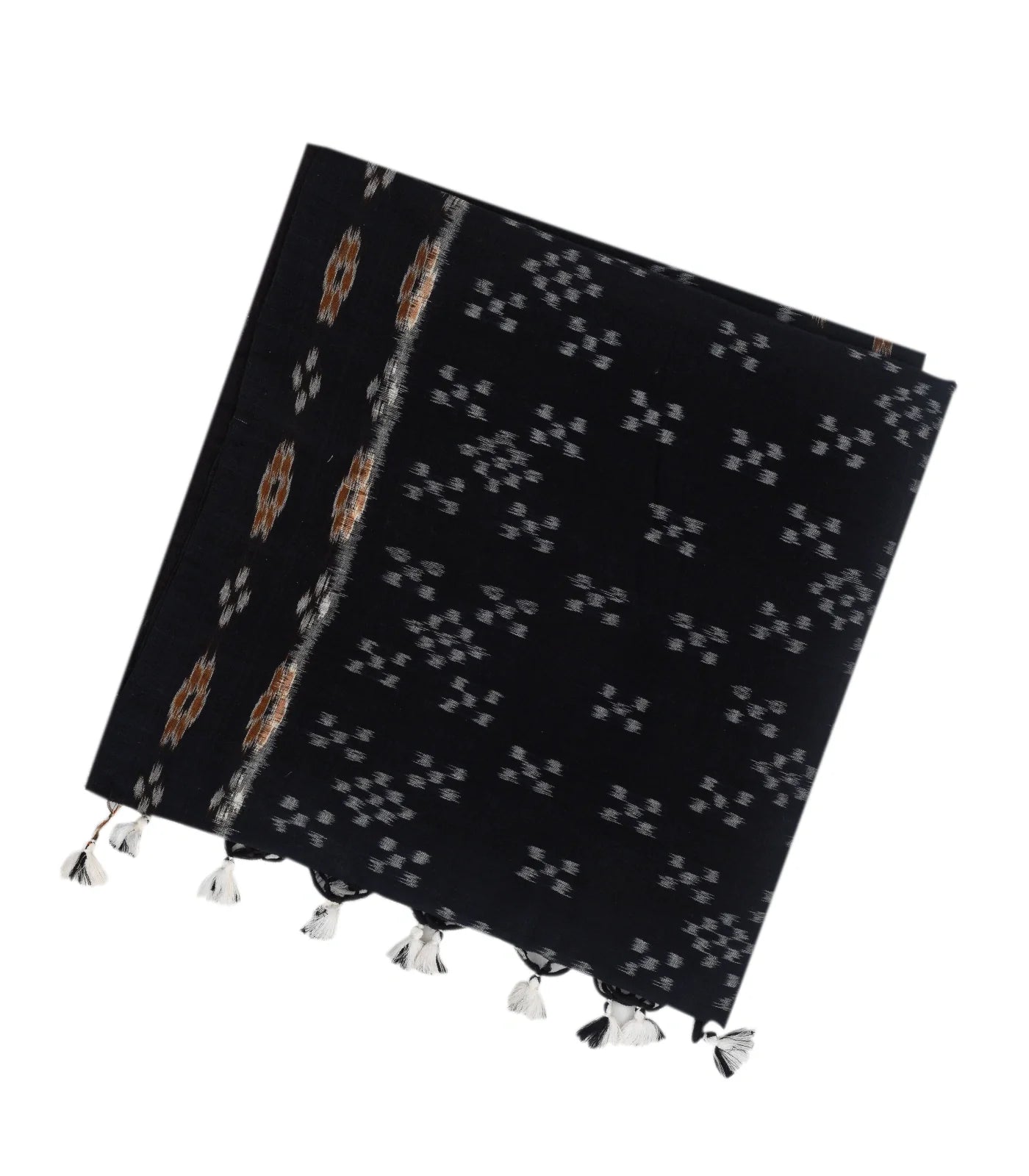 Black Handloom Orissa Cotton Saree With Tie & Dye Diamond Motifs