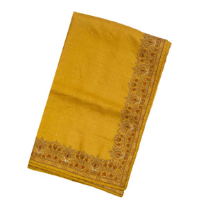 Mustard Handloom Tussar Silk Saree With Embroidered Motifs
