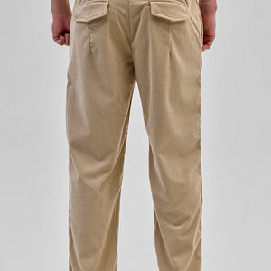 Beige Corduroy Relaxed Fit Trousers
