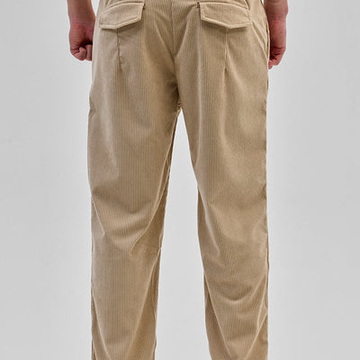 Beige Corduroy Relaxed Fit Trousers