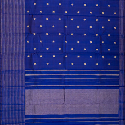 Blue Handloom Kanchipuram Silk Saree With Annam Buttas