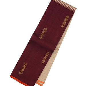 Taupe & Maroon Handloom Kanchipuram Half & Half Korvai Silk Saree