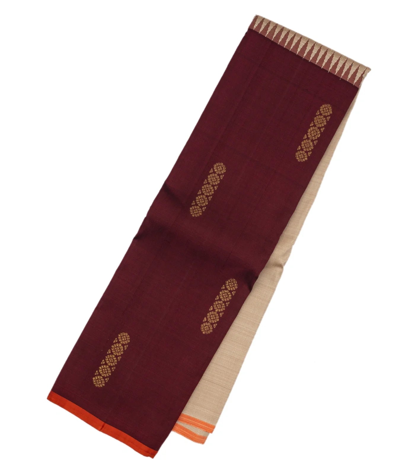 Taupe & Maroon Handloom Kanchipuram Half & Half Korvai Silk Saree