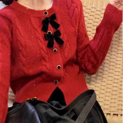 Maya Cute Woolen Sweater with Bow Detail