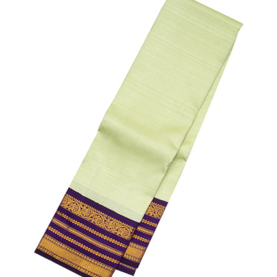 Mint Green Handloom Kanchipuram Korvai Silk Saree With Violet Border