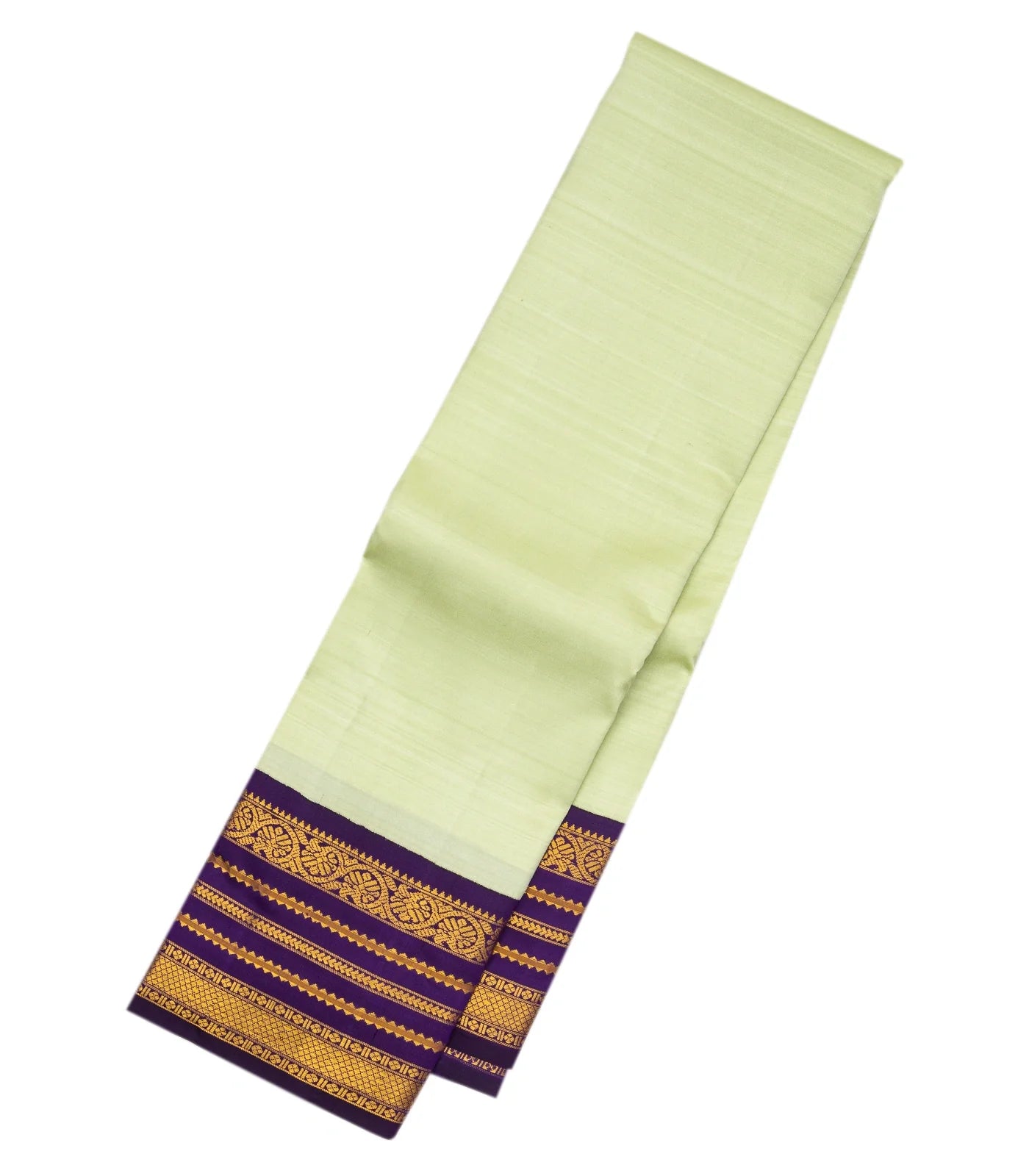 Mint Green Handloom Kanchipuram Korvai Silk Saree With Violet Border