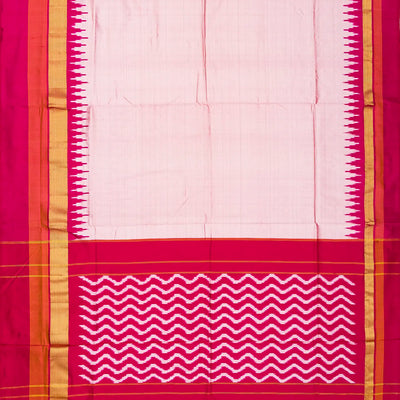 Dusty Pink Handloom Ikat Silk Saree With Contrast Pink Border